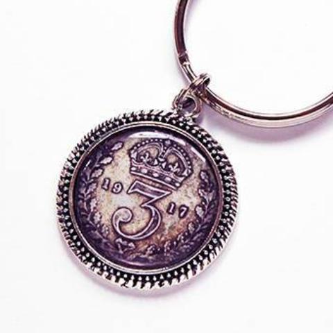 Great Britain 3 Pence Coin Replica Keychain - Kelly's Handmade