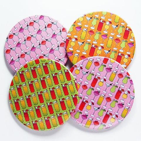 Drink Coasters in Green, Pink & Orange - Kelly's Handmade