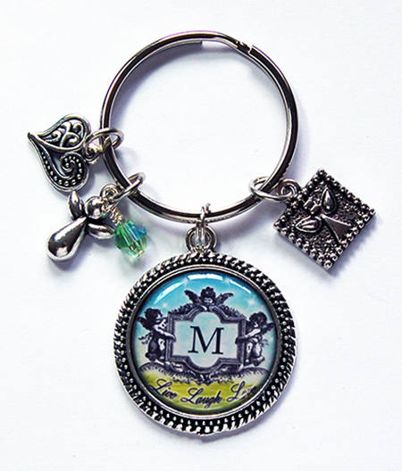 Angel Monogram Keychain in Blue & Green - Kelly's Handmade
