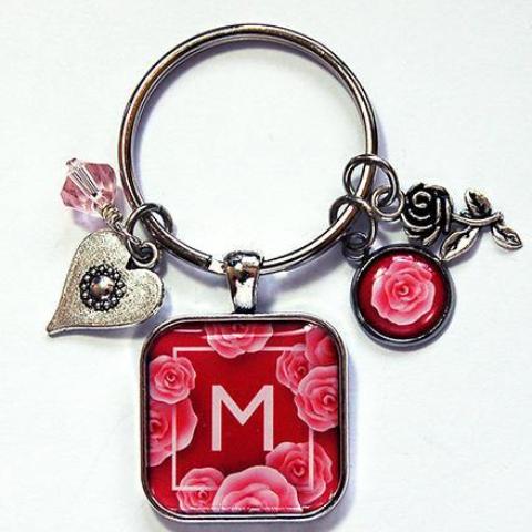 Rose Monogram Keychain in Red & Pink - Kelly's Handmade