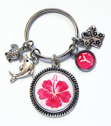 Hawaii Hibiscus Monogram Keychain - Kelly's Handmade