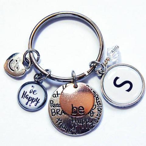 Be Happy Monogram Keychain - Kelly's Handmade