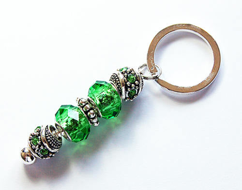Bead Keychain in Green & Silver - Kelly's Handmade