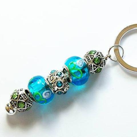 Rhinestone Bead Keychain in Blue & Green - Kelly's Handmade