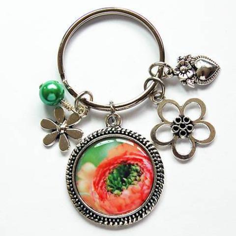 Flower Keychain with Orange & Green - Kelly's Handmade