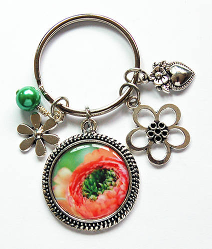Flower Keychain with Orange & Green - Kelly's Handmade