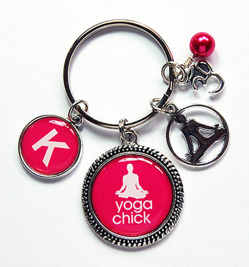 Yoga Chick Monogram Keychain in Pink - Kelly's Handmade