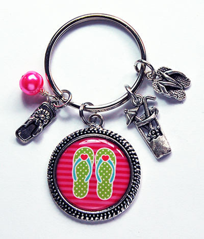 Flip Flop Keychain in Pink & Green - Kelly's Handmade