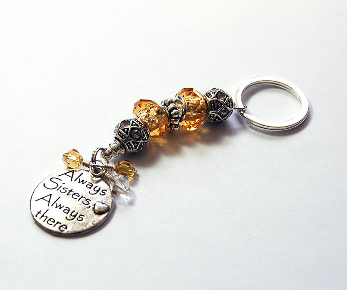 Sister Rhinestone Keychain in Golden Yellow - Kelly's Handmade
