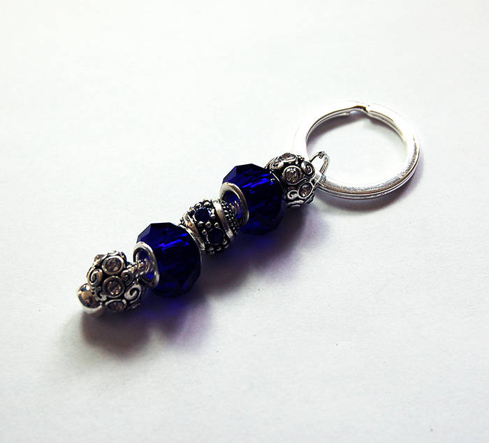Rhinestone Bead Keychain in Navy Blue - Kelly's Handmade