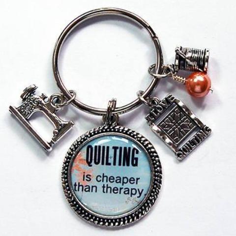 Quilting Is Cheaper Than Therapy Keychain - Kelly's Handmade