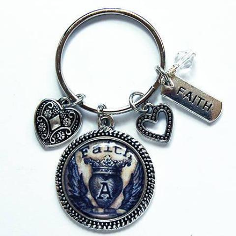 Faith Monogram Keychain in Blue & Silver - Kelly's Handmade