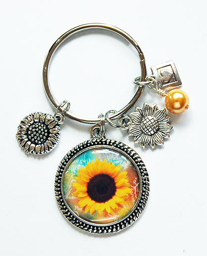Sunflower Keychain in Yellow & Silver - Kelly's Handmade