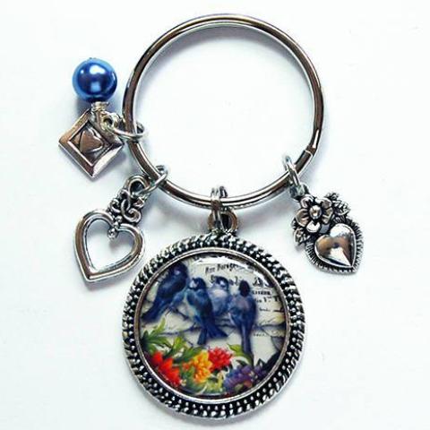 Blue Birds Keychain With Charms - Kelly's Handmade