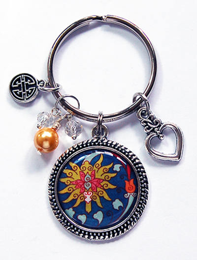 Floral Keychain in Yellow & Blue - Kelly's Handmade