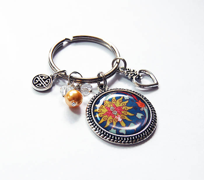 Floral Keychain in Yellow & Blue - Kelly's Handmade