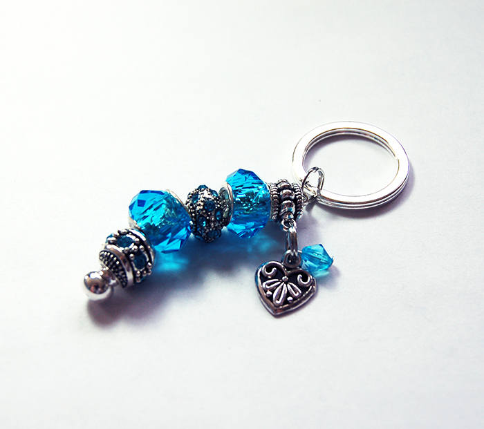 Heart Rhinestone Bead Keychain in Blue - Kelly's Handmade