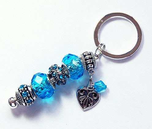 Heart Rhinestone Bead Keychain in Blue - Kelly's Handmade