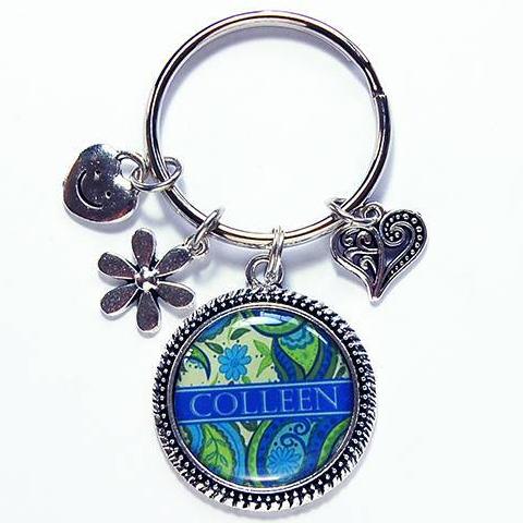 Paisley Personalized Keychain in Blue & Green - Kelly's Handmade