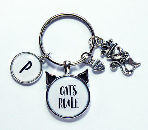 Cats Rule Monogram Keychain - Kelly's Handmade