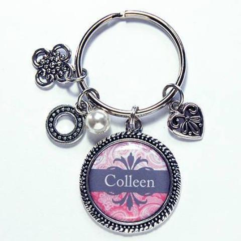 Paisley Personalized Keychain in Pink & Grey - Kelly's Handmade
