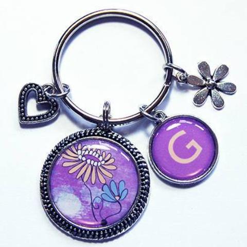 Floral Monogram Keychain in Purple - Kelly's Handmade