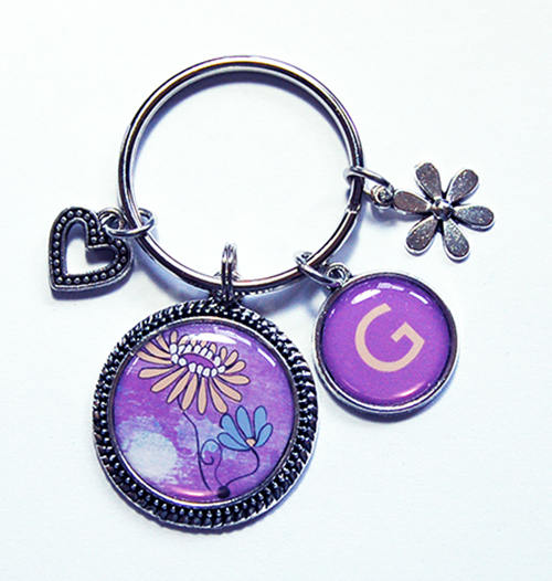 Floral Monogram Keychain in Purple - Kelly's Handmade