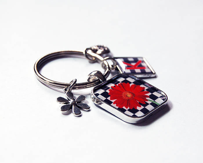 Gerbera Daisy Monogram Keychain in Red - Kelly's Handmade