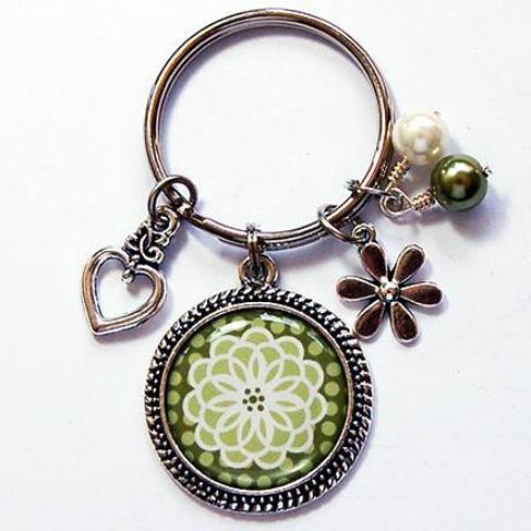 Flower Keychain in Green - Kelly's Handmade