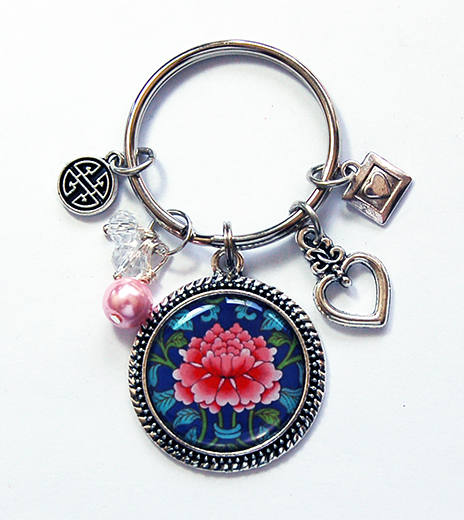 Floral Keyring in Pink & Blue - Kelly's Handmade