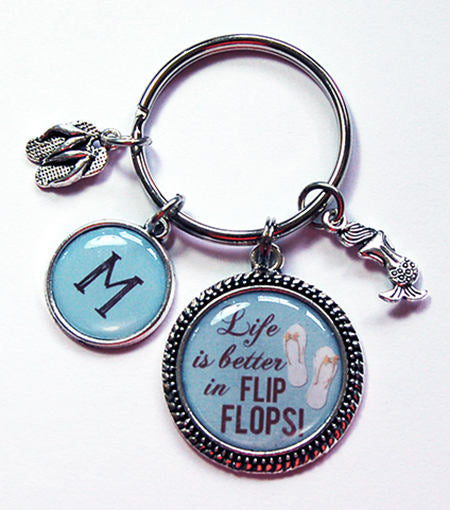Life Is Better In Flip Flops Monogram Keychain - Kelly's Handmade