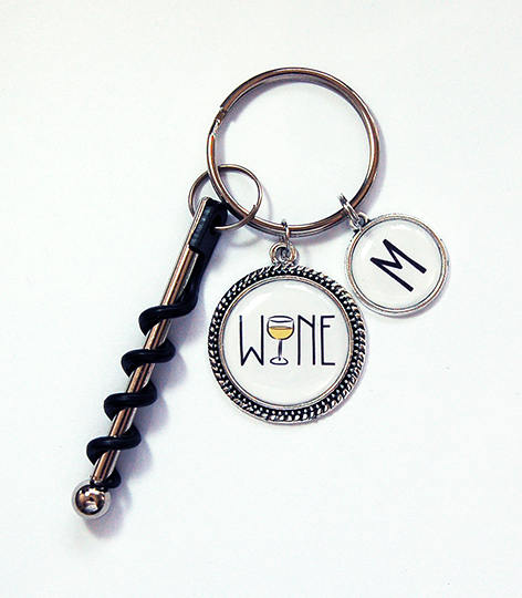 Monogram Corkscrew Keychain Red Wine or White Wine - Kelly's Handmade
