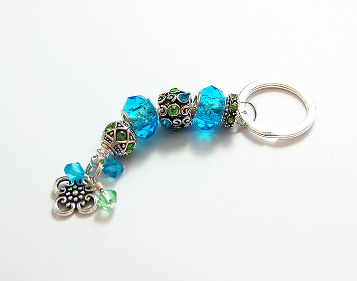 Flower Rhinestone Bead Keychain in Blue & Green - Kelly's Handmade