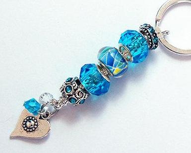 Heart Lampwork Bead Keychain in Blue - Kelly's Handmade
