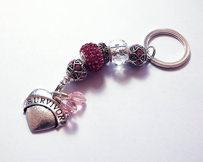 Survivor Rhinestone Bead Keychain in Pink - Kelly's Handmade