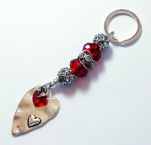 Oversized Heart Rhinestone Bead Keychain in Red - Kelly's Handmade