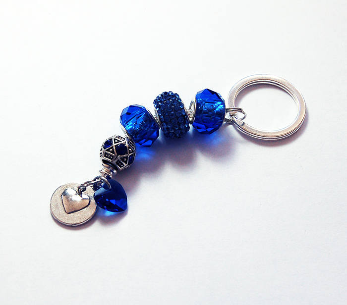 Heart Bead Rhinestone Keychain in Royal Blue - Kelly's Handmade