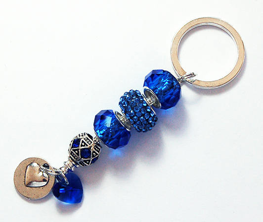 Heart Bead Rhinestone Keychain in Royal Blue - Kelly's Handmade
