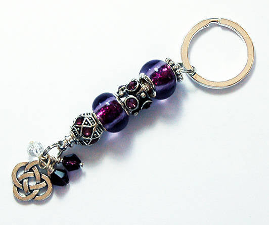 Irish Knot Rhinestone Bead Keychain in Purple & Silver - Kelly's Handmade