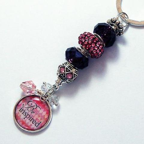 Be Inspired Bead Keychain in Pink - Kelly's Handmade