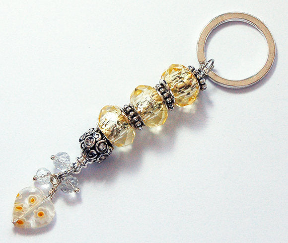 Heart Bead Keychain in Yellow - Kelly's Handmade