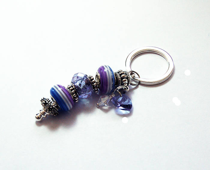 Heart Striped Bead Keychain in Purple - Kelly's Handmade