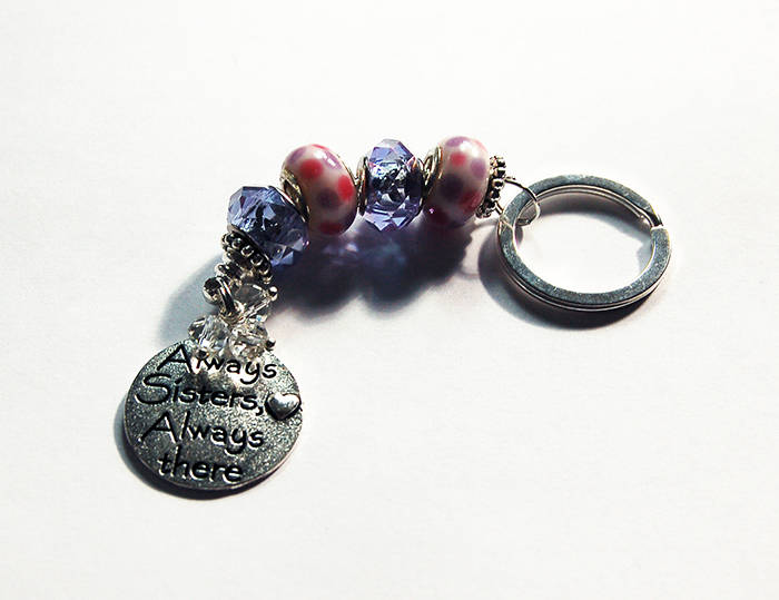 Always Sisters Always There Bead Keychain in Purple & Pink - Kelly's Handmade