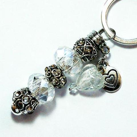 Heart Rhinestone Clear Bead Keychain - Kelly's Handmade