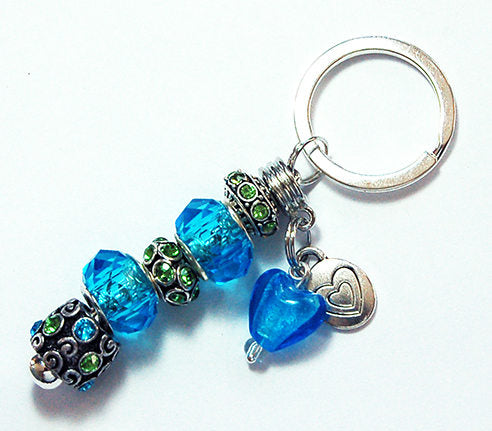 Heart Rhinestone Bead Keychain in Blue & Green - Kelly's Handmade