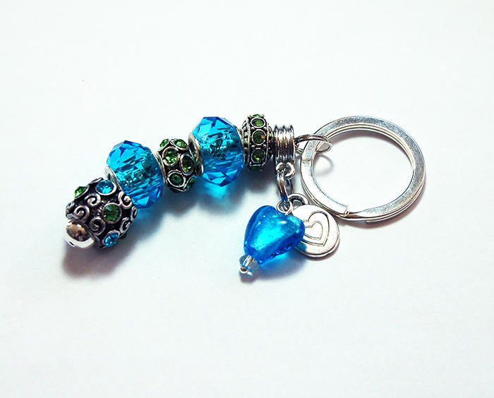 Heart Rhinestone Bead Keychain in Blue & Green - Kelly's Handmade