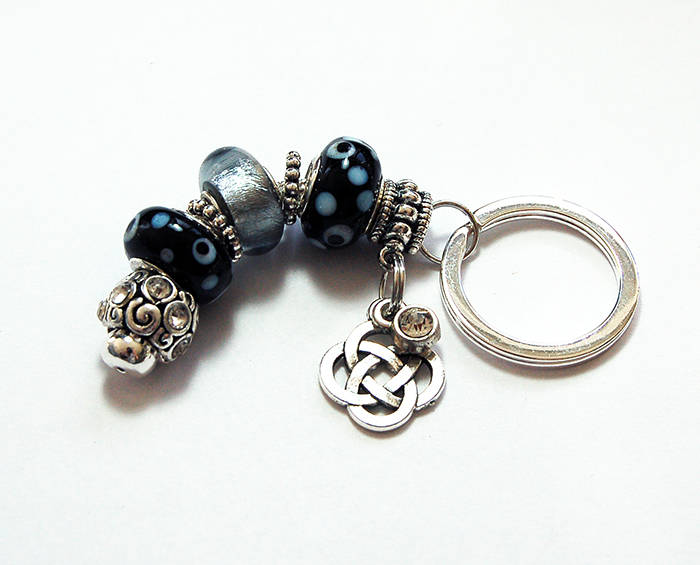 Irish Knot Lampwork Bead Keychain in Black & Grey - Kelly's Handmade