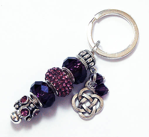 Irish Knot Rhinestone Bead Keychain in Purple - Kelly's Handmade