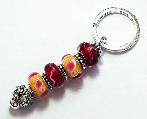 Bead Keychain in Rosy Pink & Yellow - Kelly's Handmade