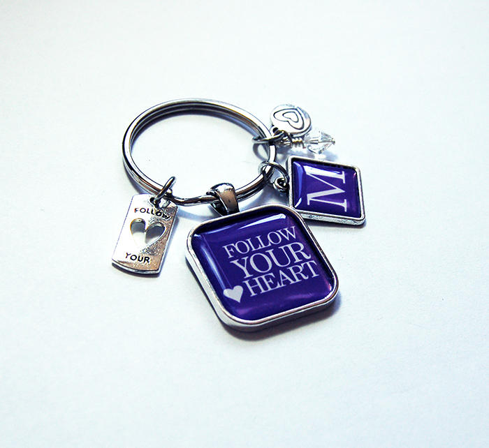 Follow Your Heart Monogram Keychain in Purple - Kelly's Handmade